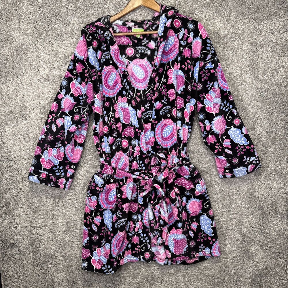 Vera Bradley Fleece Robe Floral S/M Colorful Comfort Cozy Lounge Hooded